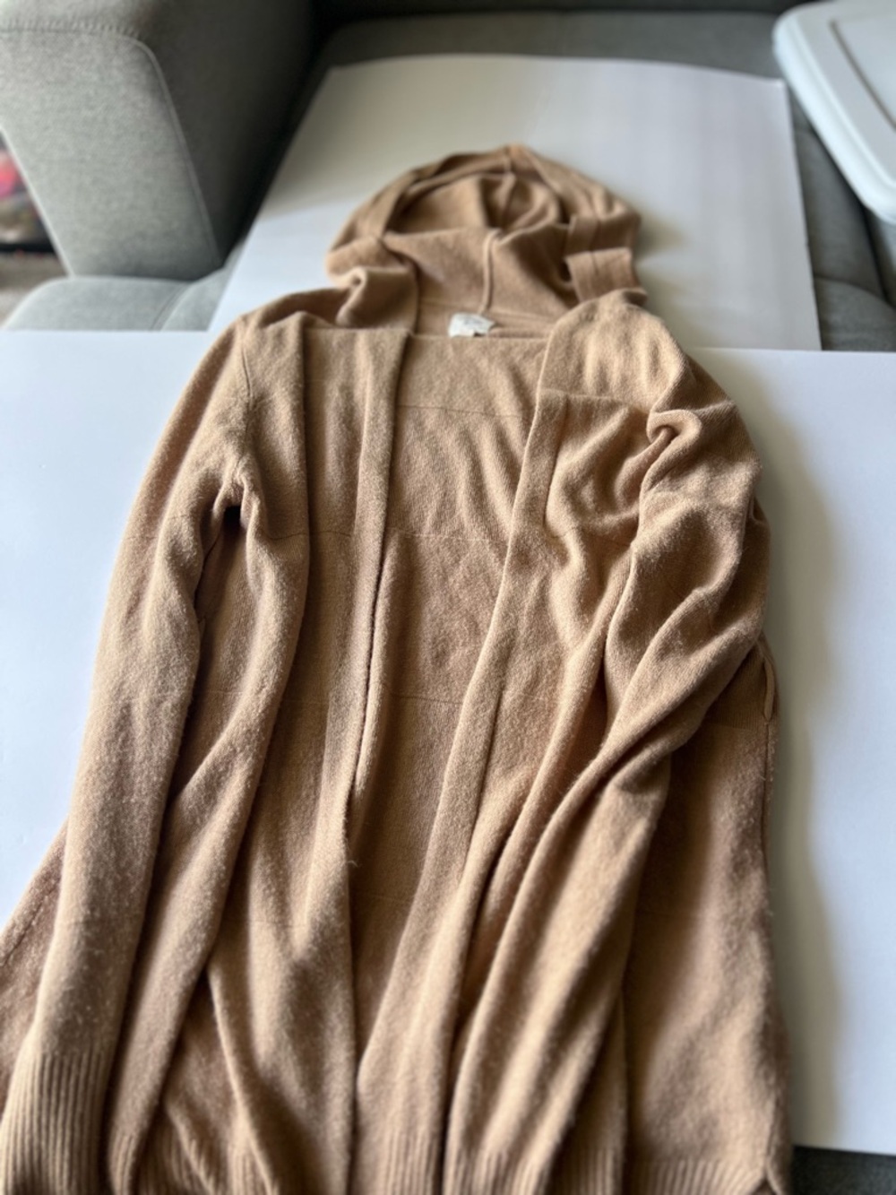 Carol Rose Light Camel Knit Hooded Cardigan